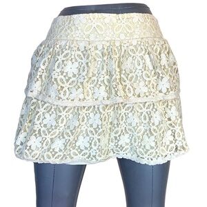 Small Vintage 90s Delias Ivory White Ruffle Lace Mini Skirt Juniors Y2k